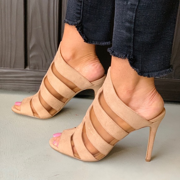 Peep Toe Asymmetrical Mesh Stiletto Heeled Mule - Picture 3 of 5